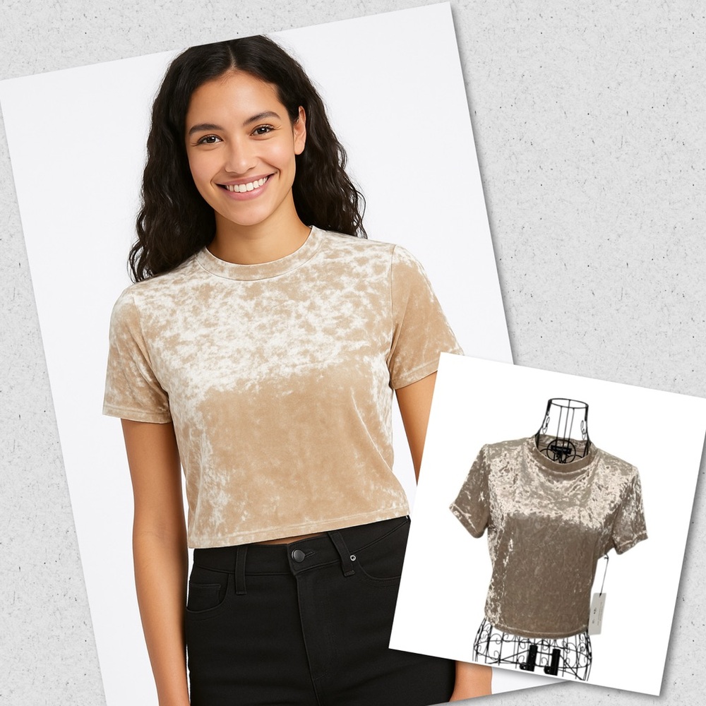 Cropped Crushed Velvet Short Sleeve Top